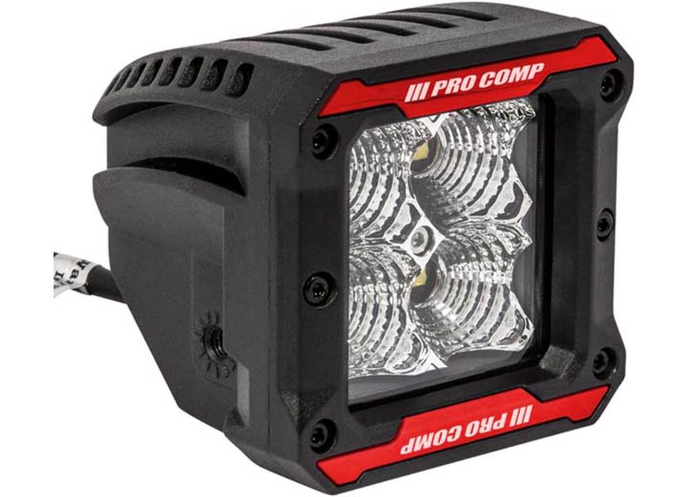 Pro Comp Suspension 76413P S4 Gen3 Flood Light Clear Amp Draw: 1.36/12V 0.68/24V 20 Watts 3.25w x 3.75h x 3.1d 3800 Polyester Powder Coat Shock Resistant IP 67830 Raw Lumens Pair S4 Gen3 Flood Light