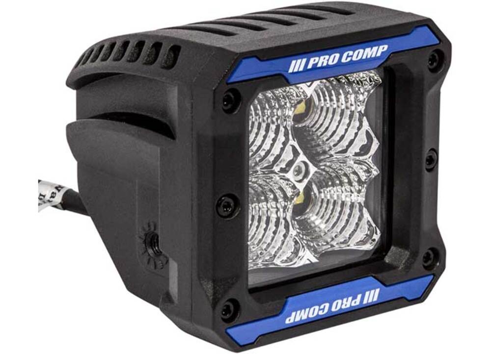 Pro Comp Suspension 76413P S4 Gen3 Flood Light Clear Amp Draw: 1.36/12V 0.68/24V 20 Watts 3.25w x 3.75h x 3.1d 3800 Polyester Powder Coat Shock Resistant IP 67830 Raw Lumens Pair S4 Gen3 Flood Light