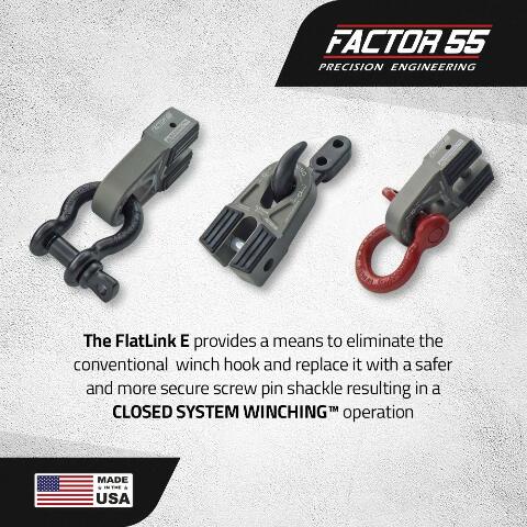 Factor 55 00080-06 Flatlink E (Expert) Replaces Conventional Winch Hook with a Stronger Shackle/D-Ring Mount Maximum Load 16,000 lb Ultimate Failure Greater Than 40,000 lb – Gray