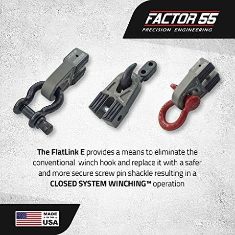 Factor 55 00080-06 Flatlink E (Expert) Replaces Conventional Winch Hook with a Stronger Shackle/D-Ring Mount Maximum Load 16,000 lb Ultimate Failure Greater Than 40,000 lb – Gray