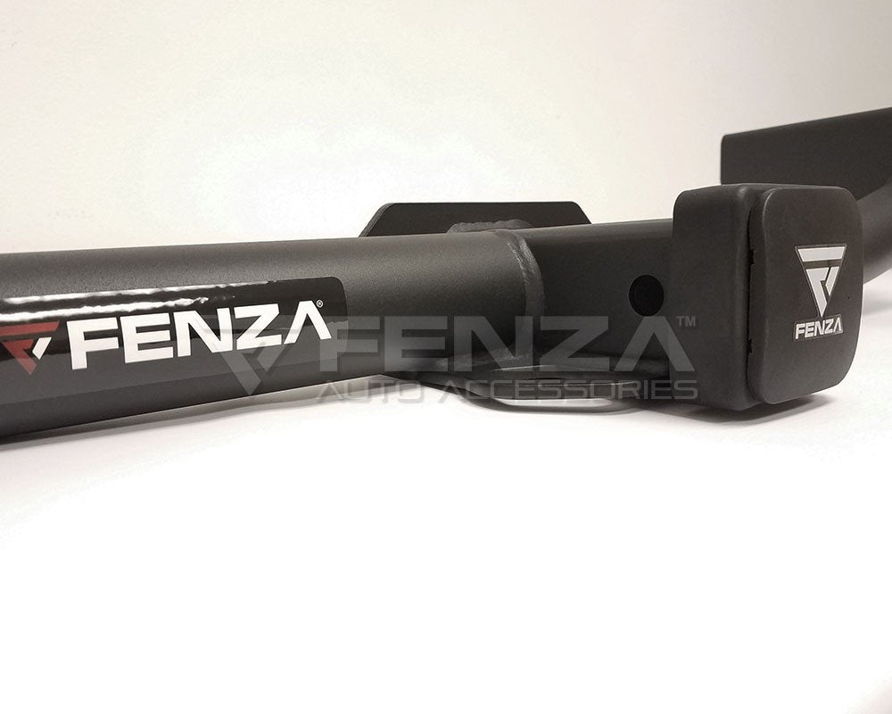 Close-up of Fenza heavy-duty hitch receiver and 2-inch ball mount