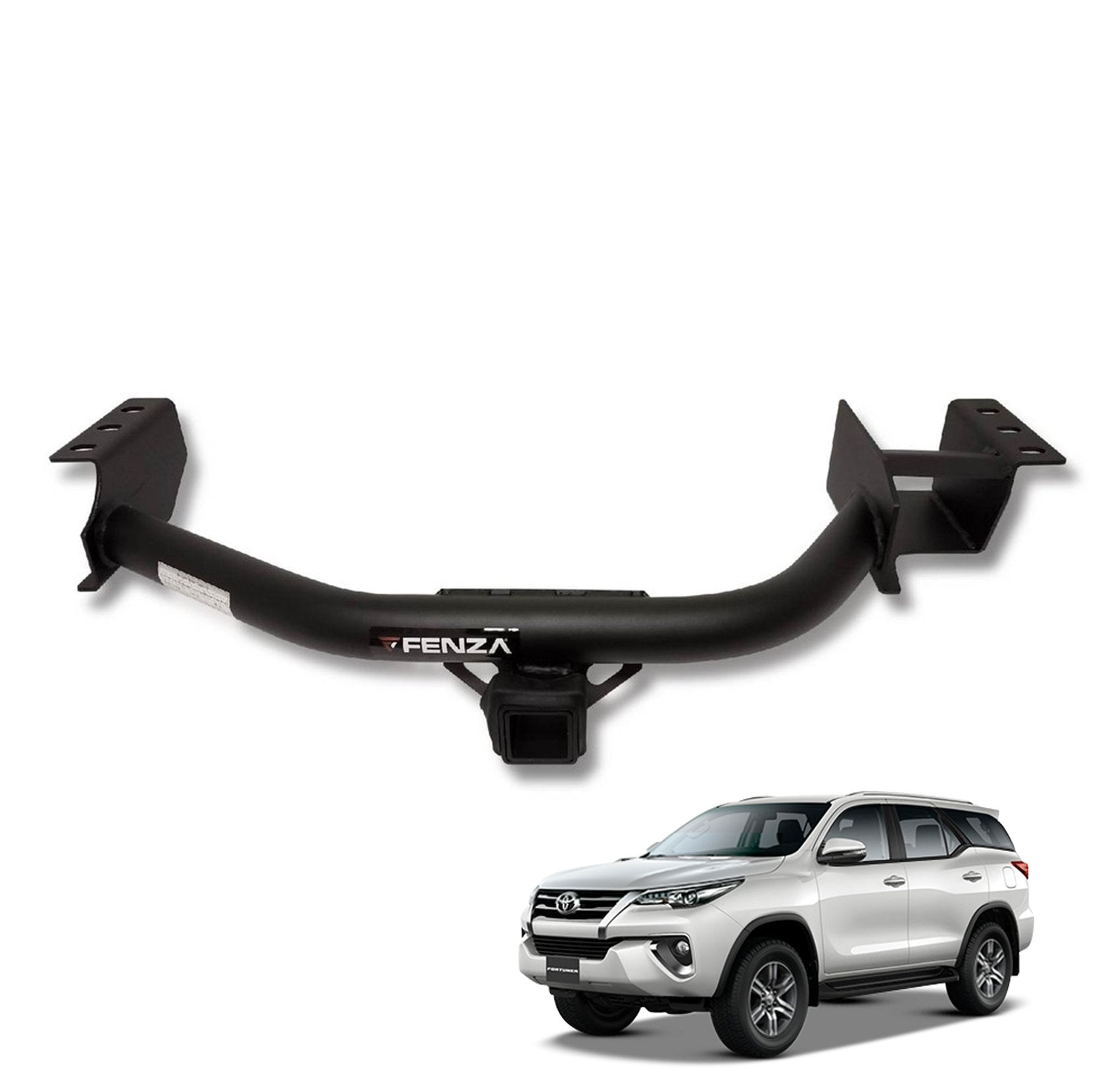Close-up of Fenza heavy-duty hitch receiver for Toyota Fortuner