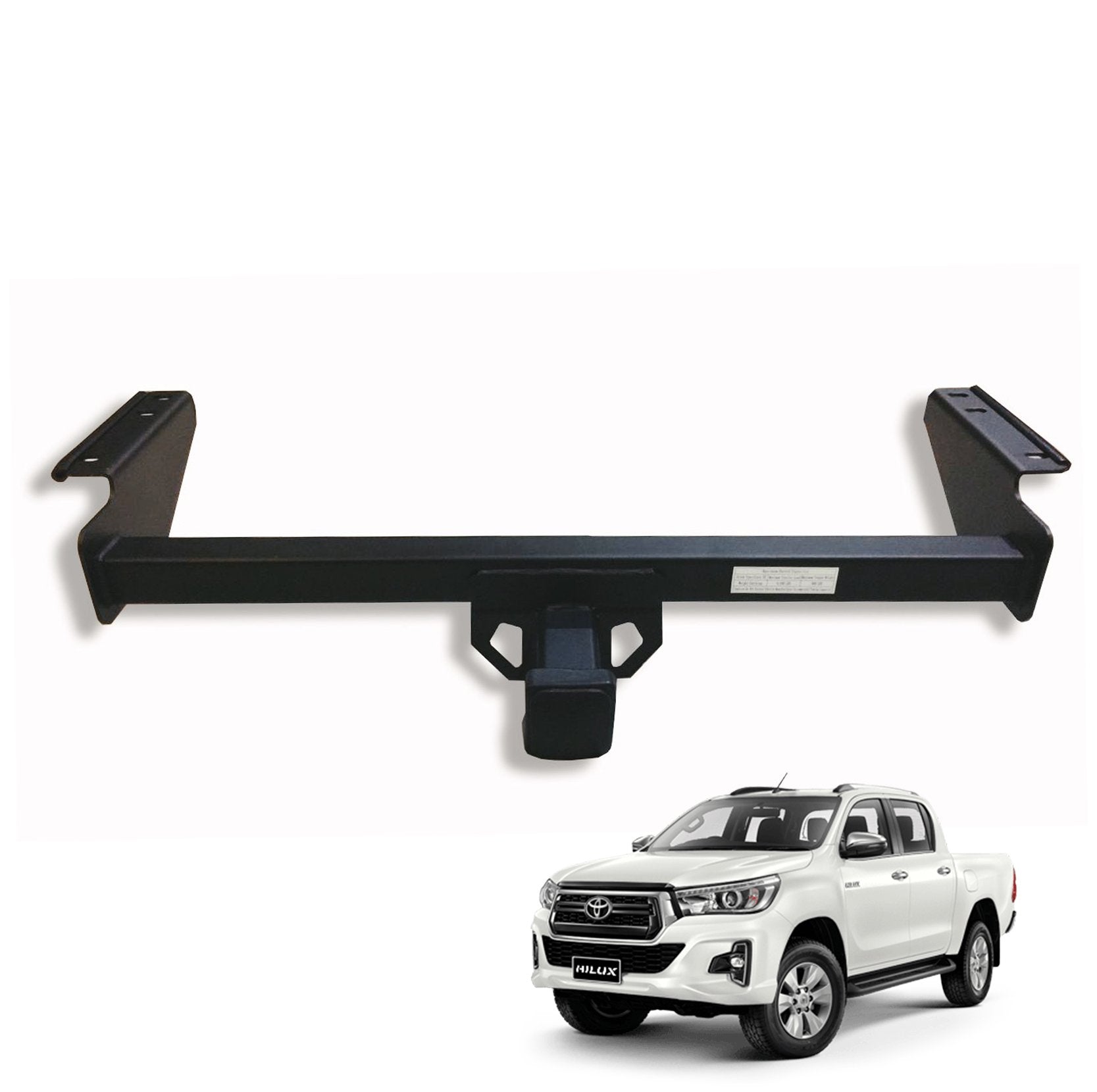 Close-up of Fenza heavy-duty hitch receiver for Toyota Hilux