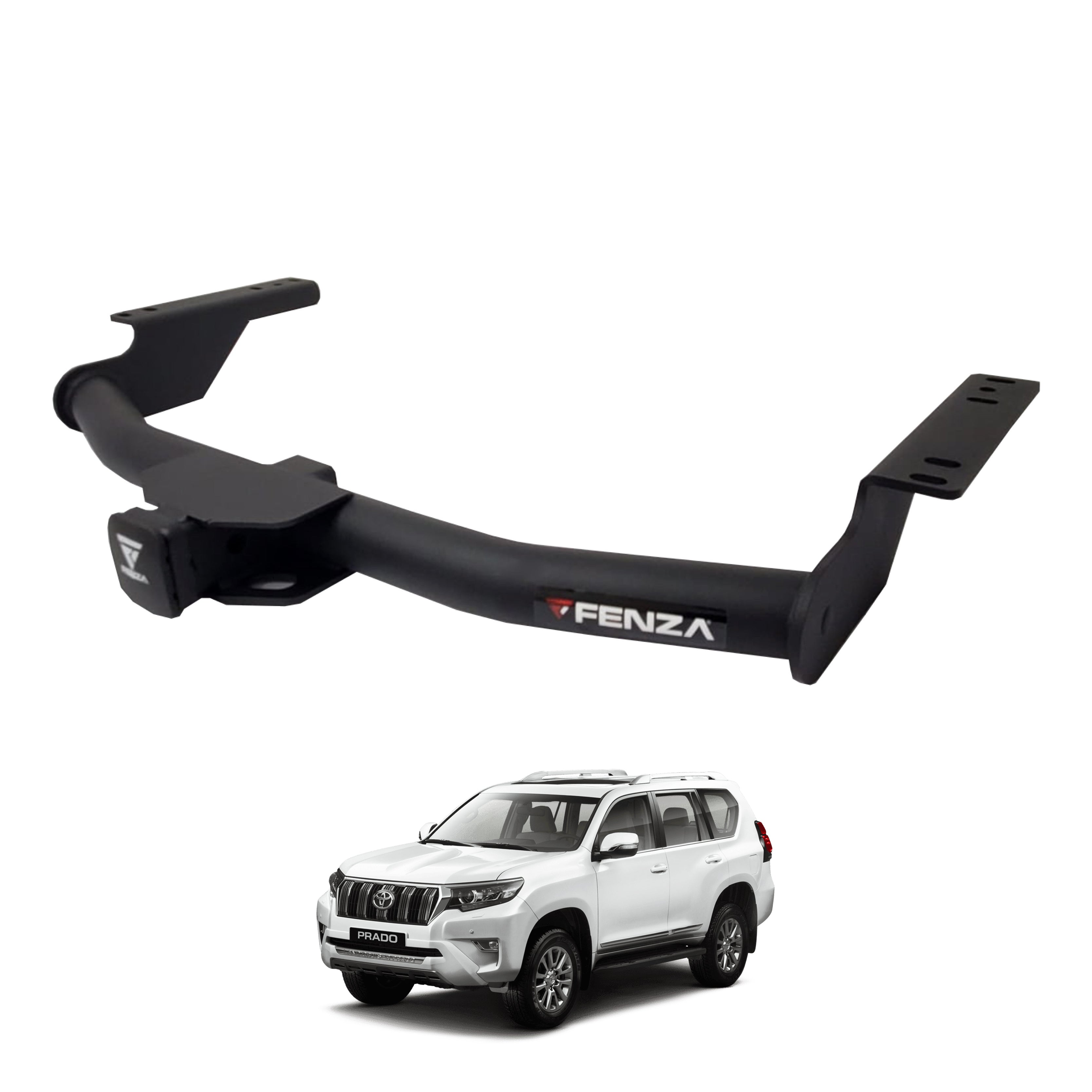 Close-up of Fenza heavy-duty hitch receiver for Toyota Prado