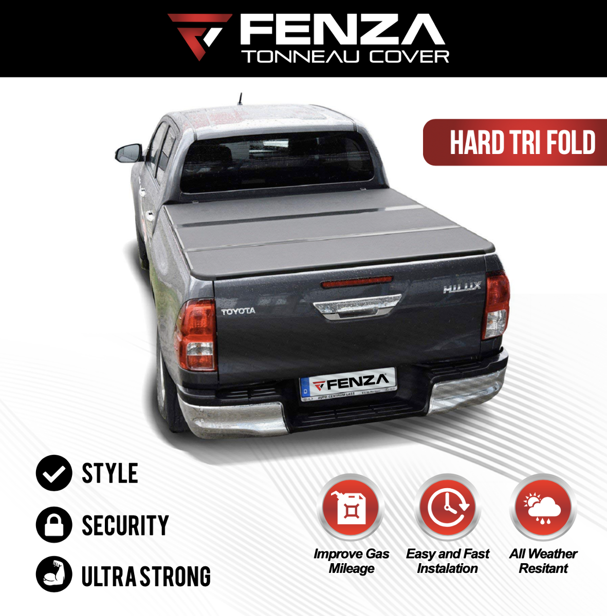Fenza AL Hard Tri-Fold Tonneau Cover Compatible with Ford Maverick 2022–2026 | Heavy-Duty Aluminum Folding Truck Bed Cover with Secure Locking System, Waterproof Seal, and Sleek Low-Profile Design