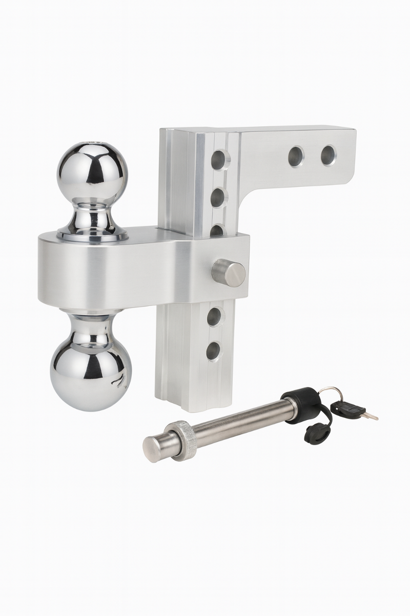 Fenza Adjustable Trailer Hitch Aluminum Dual Ball Mount with 6-Inch Drop/Rise, 14,000 lbs GTW and Stainless Steel Locks | Heavy-Duty Tow Hitch with Hitch Pin for 2-Inch Receiver – Premium Adjustable Towing System