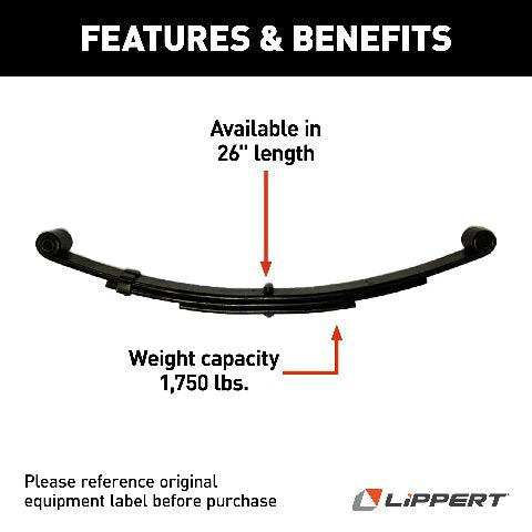 Lippert Replacement 26" Double-Eye Leaf Spring Compatible with RV Trailer Suspension Systems with 1,750-lb. Weight Capacity - 124903
