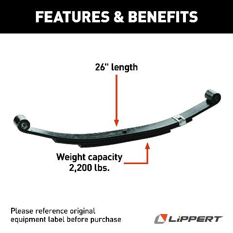 Lippert Replacement Leaf Spring Compatible with RV Trailer Suspension System - 26", 2,200-lb. Weight Capacity, Exact-Match Component Part - 72-78