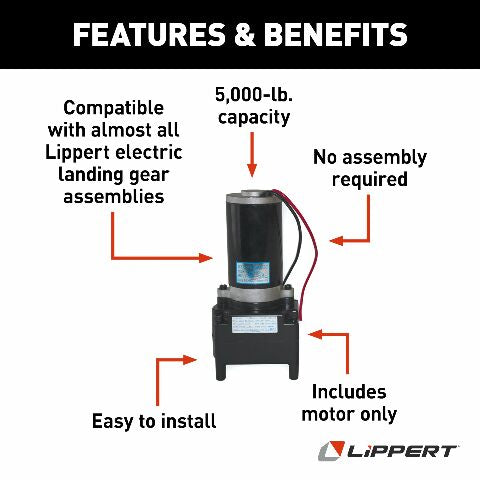 Lippert Tuson High-Speed Electric 5th Wheel Landing Gear Motor Replacement, 5,000 lbs. Extend & Retract Legs, Easy Installation, No Assembly Required - 141893