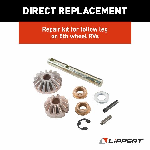 Lippert Power Landing Gear Repair Kit Compatible with 5th Wheel RV Follow Leg, Easy DIY Installation, Replacement Hardware, Drive Shaft, Bushings, E-clips, Pins, Gears, Washer - 146060
