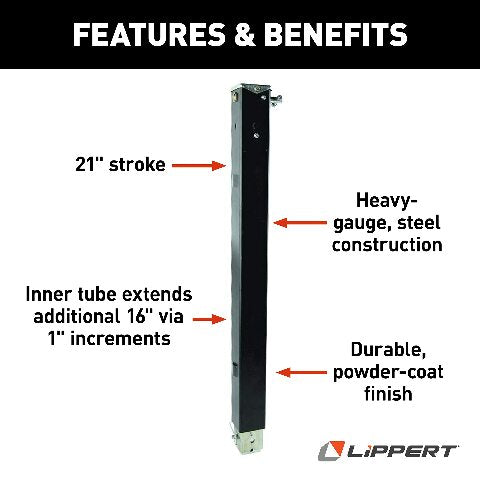 Lippert 5th Wheel Landing Gear Follow Leg, 29-1/2" Universal Replacement with Snap Pin, Durable Powder-Coated Assembly - 179014, Black