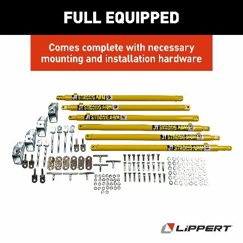 JT's Strong Arm Travel Trailer Jack Stabilizer Kit, Bolt-On Installation, Universal Compatibility, Telescoping Tubes, Eliminates Chassis Movement - 191025