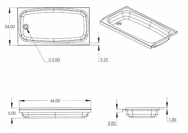 Lippert Replacement 24" x 46" White Bathtub with Left Drain, Scratch-Resistant ABS Acrylic Compatible with RVs, Travel Trailers, 5th Wheels, Motorhomes - W2446LHSPK