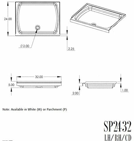 Lippert Replacement 24" x 32" White Shower Pan with Right Drain Compatible with RVs, Manufactured Homes, Travel Trailers, 5th Wheels, and Motorhomes - 210371