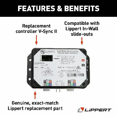 Lippert Replacement V-Sync II Controller Compatible with Various In-Wall Slide-Outs, Version 13398-DO Assembly Compatible with 3398-C2 Controllers, Exact-Match Component - 211852