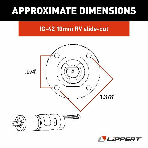 Lippert Replacement IG-42 10-Millimeter In-Wall RV Slide-Out Motor Assembly, 300:1 Ratio, Improved Function Compatible with Slide-outs, Easy, DIY Installation, Exact-Match Component - 236575