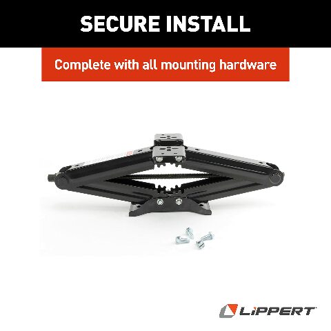Lippert Manual RV Scissor Jack Kit, 5,000 lbs. 24" Extended, 4-1/4" Retracted, Universal Bolt-on or Weld-on Compatible with Travel Trailer, 5th Wheel, Stable Bow-Tie Base, Crank Handle Sold Separately - 285325