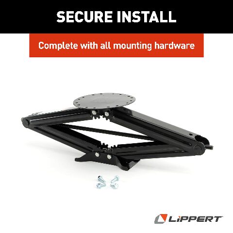 Lippert Manual 30" RV Scissor Jack Kit Compatible with 5th Wheels, Travel Trailers, Single Pack, 5,000 lb. Load Capacity, Anti Rust Coating, Universal Bolt-On Installation, Bow-Tie Base, Crank Handle - 285332