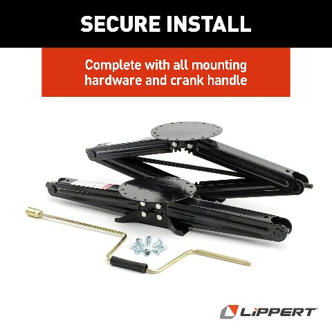 Lippert Components Manual 30" RV Scissor Jack Kit for 5th Wheels, Travel Trailers, Set of Two, 5,000 lb. Load Capacity, Anti Rust Coating, Universal Bolt-On Installation, Bow-Tie Base, Crank Handle - 285344