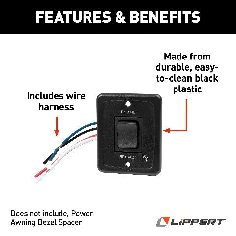 Solera Replacement Power Awning Switch Kit Compatible with 5th Wheel RVs, Travel Trailers and Motorhomes
