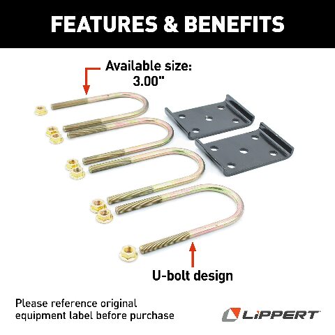 Lippert Replacement Axle Mounting Kit with 3" Tube and U-Bolt Design Compatible with RV Travel Trailer Suspension Systems, Exact-Match Component - 297429