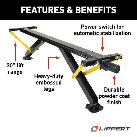 Lippert PSX1 High-Speed RV Power Stabilizer Jack System, Black Waterproof Switch Kit, Automatic Adjustment, Heavy-Gauge Powder-Coated Steel Frame, Up to 30" Extension - 298707
