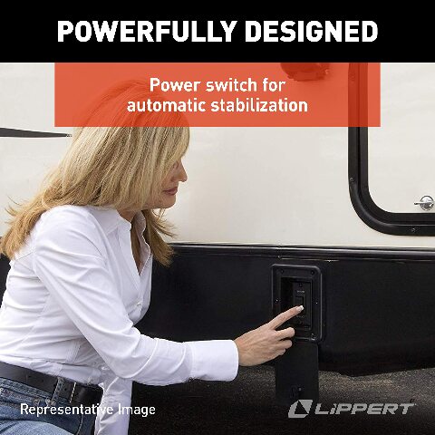Lippert PSX1 High-Speed RV Power Stabilizer Jack System, Black Waterproof Switch Kit, Automatic Adjustment, Heavy-Gauge Powder-Coated Steel Frame, Up to 30" Extension - 298707