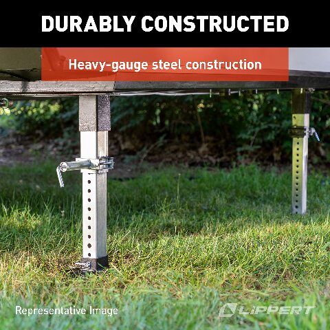 Lippert Replacement Universal-Mount Power 5th Wheel Landing Gear Kit - 6,000-Pound Capacity, 21" Stroke, Includes Legs, Foot Pads, Pins, Gears, Motors, Switch, Mounting Brackets, Crank Handle - 333964