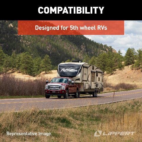 Lippert Replacement Universal-Mount Power 5th Wheel Landing Gear Kit - 6,000-Pound Capacity, 21" Stroke, Includes Legs, Foot Pads, Pins, Gears, Motors, Switch, Mounting Brackets, Crank Handle - 333964