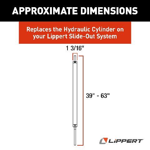 Lippert Replacement 39" Hydraulic Cylinder Compatible with Slide-Outs on 5th Wheel RVs, Travel Trailers and Motorhomes, 24" Stroke, 1-1/2" Bore, Aluminum - 339031