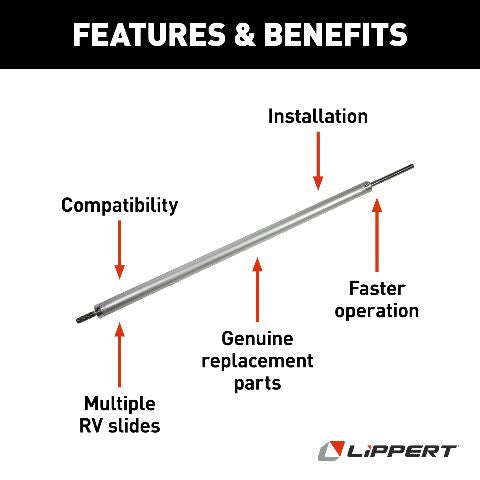 Lippert 53" Hydraulic Cylinder Replacement with 38" Stroke, 1-1/2" Bore, 3/4"-10 Thread Compatible with 5th Wheel RV, Travel Trailer, Motorhome Slide-Outs - 342328, Silver