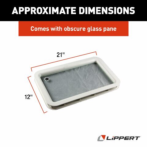 Lippert Components Replacement Inner & Outer Radius RV Entry Door Window Frame, White, with Seal and Glass Compatible with 5th Wheel RVs, Travel Trailers and Motorhomes, Obscure Pane, High-Impact Polystyrene - 363369