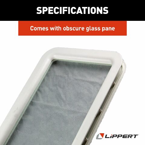 Lippert Components Replacement Inner & Outer Radius RV Entry Door Window Frame, White, with Seal and Glass Compatible with 5th Wheel RVs, Travel Trailers and Motorhomes, Obscure Pane, High-Impact Polystyrene - 363369