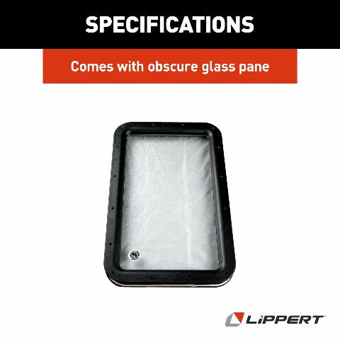 Lippert Components Inner & Outer Replacement Window Frame with Seal, Glass Compatible with Raidus RV Entry Doors, 12" x 21", Obscure Pane, No Assembly Required, Easy DIY Installation, High Impact Polystyrene, Black - 363370