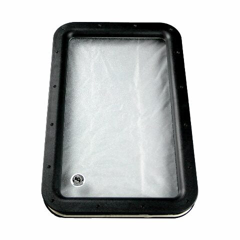 Lippert Components Inner & Outer Replacement Window Frame with Seal, Glass Compatible with Raidus RV Entry Doors, 12" x 21", Obscure Pane, No Assembly Required, Easy DIY Installation, High Impact Polystyrene, Black - 363370