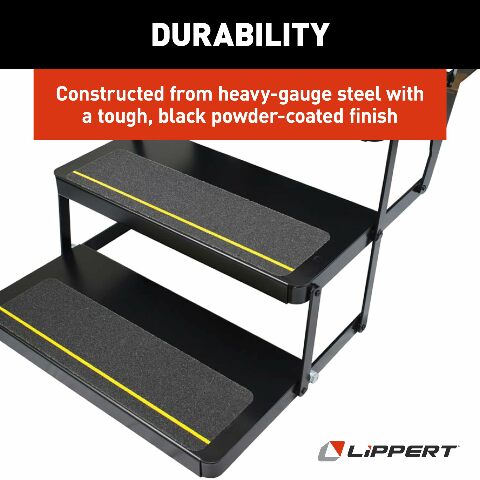 Kwikee 25 Series Triple 12V Electric RV Step Assembly, 8" Rise, 300 lbs. Heavy-Gauge Steel, Logic Control Unit, Power Switch Kit, Anti-Slip Steps, Travel Trailers, 5th Wheels, Campers - 3658373