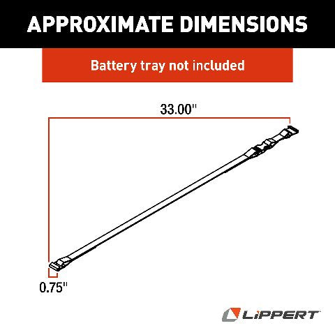 Kwikee Lippert RV Battery Tray Replacement Strap, 33" Long x 3/4" Width, Metal Hooks, Quick Disconnect Clip, Adjustable Buckle Compatible with Easy Access - 366510