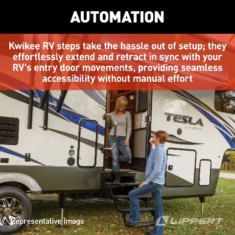 Kwikee Lippert Platinum Series Double Tread Electric RV Steps — Automatically Extending RV Travel Trailer Steps — Heavy-Gauge Steel — 24" Wide Treading — Non-Slip Surace — 12V Motor — 372558