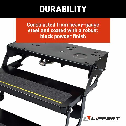Kwikee Lippert Platinum Series Double Tread Electric RV Steps — Automatically Extending RV Travel Trailer Steps — Heavy-Gauge Steel — 24" Wide Treading — Non-Slip Surace — 12V Motor — 372558