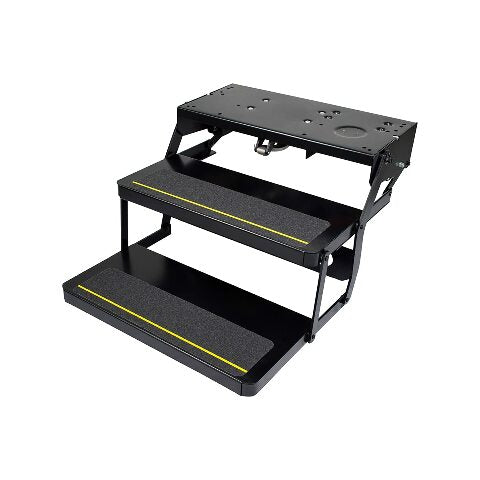 Kwikee Lippert Platinum Series Double Tread Electric RV Steps — Automatically Extending RV Travel Trailer Steps — Heavy-Gauge Steel — 24" Wide Treading — Non-Slip Surace — 12V Motor — 372558