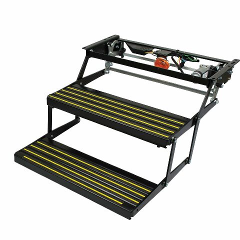Kwikee Revolution Double Electric RV Steps Compatible with 5th Wheel RVs, Travel Trailers, Motorhomes, Hidden Light, Auto Extend and Retract, Anti-Slip Surface, 750 lb. Capacity, Steel Construction - 3725791