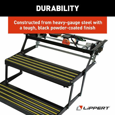 Kwikee Revolution Double Electric RV Steps Compatible with 5th Wheel RVs, Travel Trailers, Motorhomes, Hidden Light, Auto Extend and Retract, Anti-Slip Surface, 750 lb. Capacity, Steel Construction - 3725791