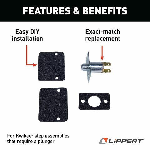 Lippert Components Kwikee Electric Step Replacement Pleated Plunger Door Switch Compatible with 5th Wheel RVs, Travel Trailers and Motorhomes