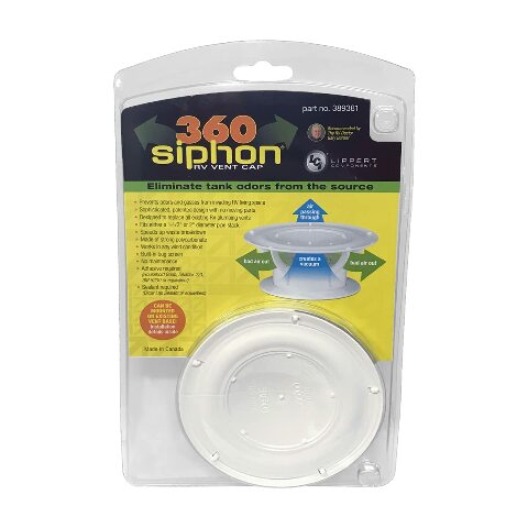 Lippert 360 Siphon RV Roof Vent Cap Compatible with Odor Prevention with Universal Compatible with Built-In Bug Screen, White Polycarbonate - 389381