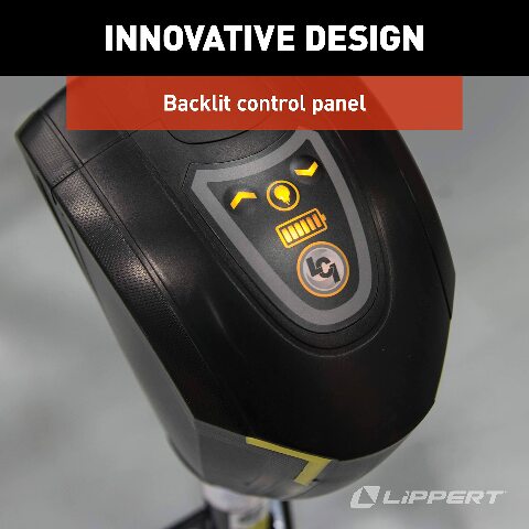 Lippert Smart Jack One-Touch Automatic Power Electric Trailer A-Frame Tongue, 3,500 lbs. Auto-Hitch Memory, Integrated LED Lights, Backlit Controls, Battery Indicator, Quiet - 643589