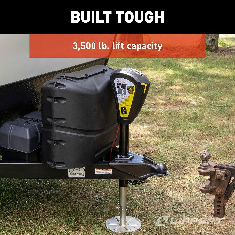 Lippert Smart Jack One-Touch Automatic Power Electric Trailer A-Frame Tongue, 3,500 lbs. Auto-Hitch Memory, Integrated LED Lights, Backlit Controls, Battery Indicator, Quiet - 643589