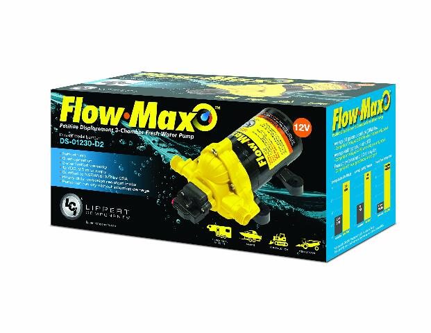 Lippert Components Flow Max 12V RV Water Pump, 3.0 GPM, 50 PSI, 9.5 Max Amp, Self-Priming, Screen Filter Included - 689052