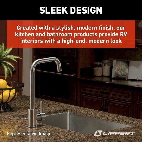 Lippert Components Flow Max Square Gooseneck Kitchen Faucet Compatible with RVs and Residential