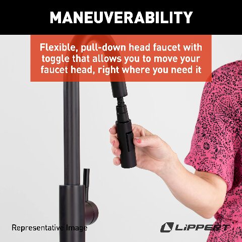 Lippert Components Flow Max Bullet Pull-Down Kitchen Faucet with Toggle Stream/Spray Options, 304-Grade Stainless Steel Construction Compatible with Residential Homes or RV Kitchens - 73 1933