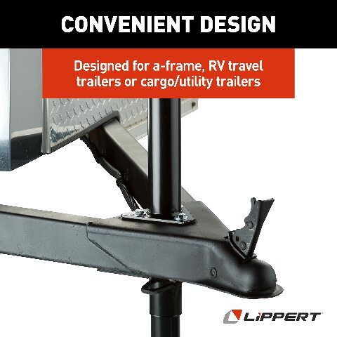 Lippert Quick Drop Tongue Jack Compatible with A-Frame Travel, Cargo, and Utility Trailers or 5th Wheel RVs, Black